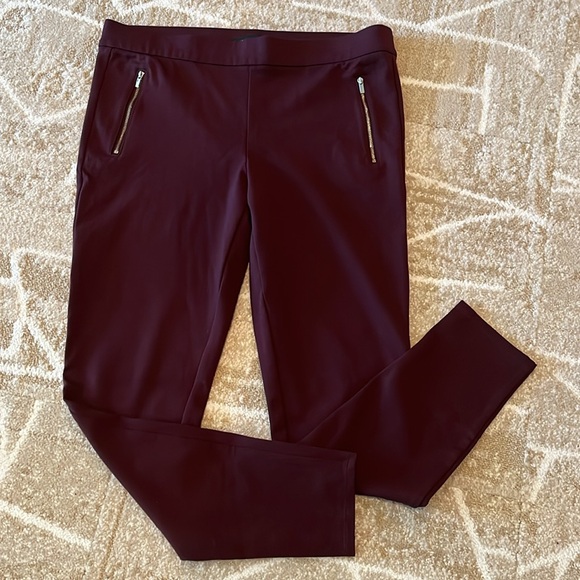 Ann Taylor Pants - Ann Taylor Oxblood Stretch Knit Elastic Waist Pants Zipper Pockets Size L Tall